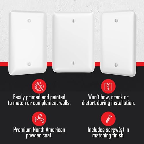 TayMac WMW-B 1-Gang White Smooth Metal Maxi Blank Wall Plate WMW-B, Outlet Cover Wall Plate with Screws, Electrical Outlet Cover Plate for 1 Device - style: White Smooth