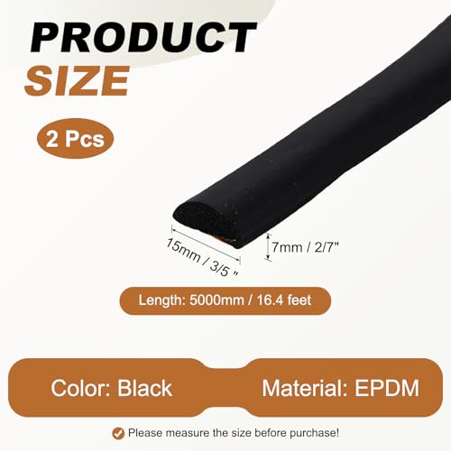 PATIKIL 16.4FT Solid Rubber Weather Stripping, 2Pcs 3/5" W x 2/7" H Self Adhesive D Shape EPDM Rubber Seal Strip Gasket for Door Frame Window Insulation RVs Furniture Cabinets, Black - size: 16.4FT x 3/5"W x 2/7"H