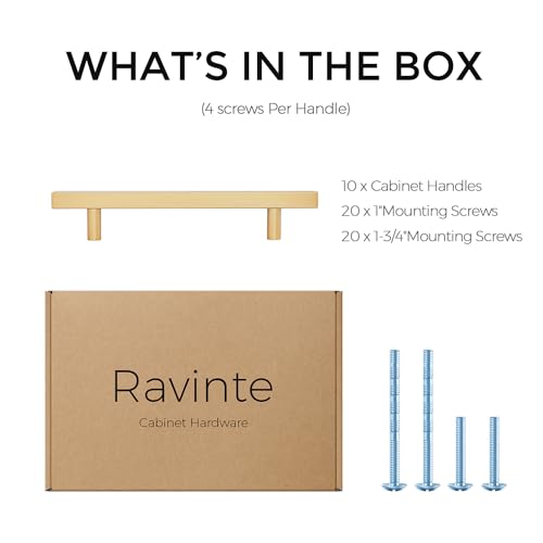 Ravinte Champagne Gold Handles Square Cabinet Hardware 5 Inch 10 Pack - size: 5" Hole Center