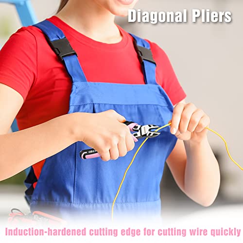 WORKPRO 4-Piece Pliers Set, Premium CR-V Construction Pliers Tool Sets | Including Long Nose, Diagonal Cutting, Groove Joint and Slip Joint Pliers - Pink - color: Pink