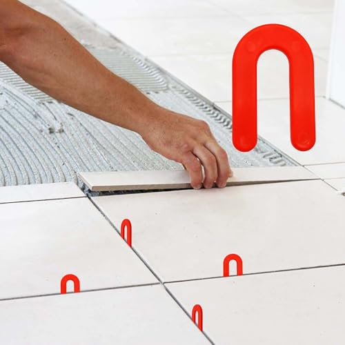 50PCS Horseshoe Tile Spacers, 1/8 Inch U-Shape Plastic Structural Shims for Tile Leveling System, Red Tile Leveling Clips for Ceramic Floor and Wall Installation - size: 1/8 Inch