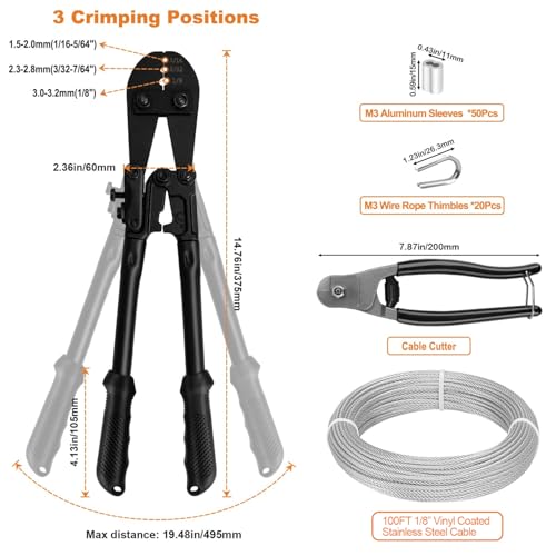 TooTaci 1/8" Wire Rope Kit, 100FT Vinyl Coated 304 Stainless Steel Cable