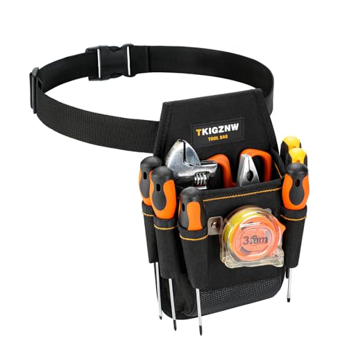 Tool Belt Pouch, Tool Pouch with 7 Pockets, Utility Belt with Hammer Holder, Tear Resistant 900D Oxford Fabric, Adjustable for Men Women Electrician Carpenter, Construction