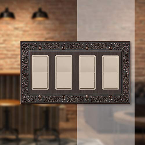Amerelle 43R4VB English Garden Wallplate, 4 Rocker, Cast Metal, Aged Bronze, 1-Pack - color: Aged Bronze, size: 4 Rocker