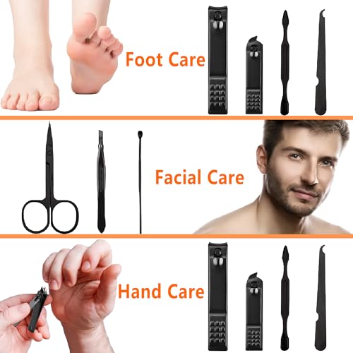 Manicure Set Men Nail Clipper Set Personal Care Nail Grooming Kits Travel Nail Care Set Manicure Tools Fenlebeneil Nail Clippers Pedicure Kit Basic Nail Care Tools Gift for Men Women - color: Black-orange