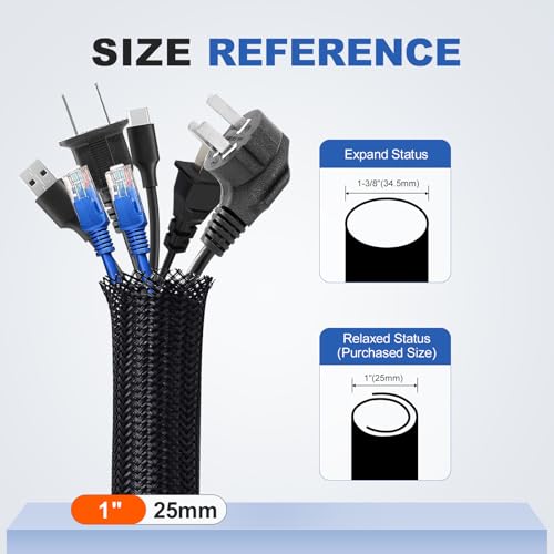 1" Cable Management Loom Wrap Sleeve Cord Wire Hider Organizer Covers - size: 1"-16ft