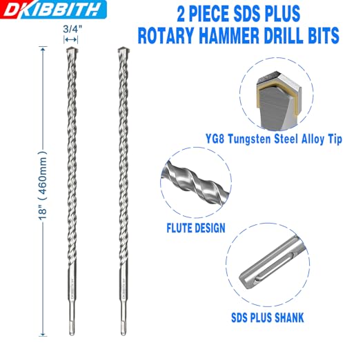 2-Pack SDS Plus Masonry Drill Bits 3/4 Inch x 18 Inch Long Rotary Hammer Drill Bits Carbide Tipped for Concrete Brick Cement Stone Block. - size: 2 Pcs 3/4", style: 18"