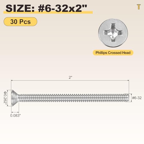 METALLIXITY #6-32x2 Phillips Flat Head Bolts 304 Silver 30Pcs - color: Silver, size: #6-32x2"