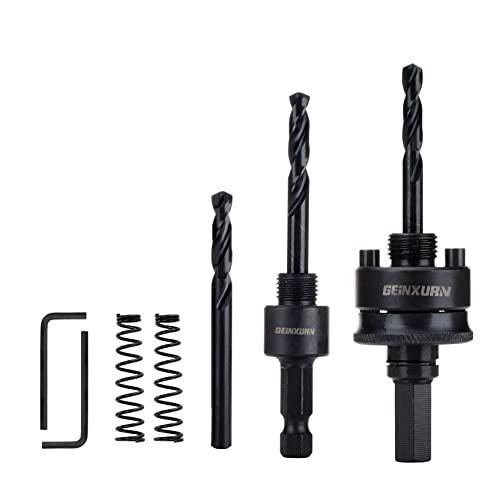 GEINXURN Quick Change Hole Saw Mandrel, 7/16-Inch and 3/8 Inch Hole Saw Arbor with 3Pcs Central Drill/2PCS Hex wrench/2Pcs Spring - size: GHSM014QC