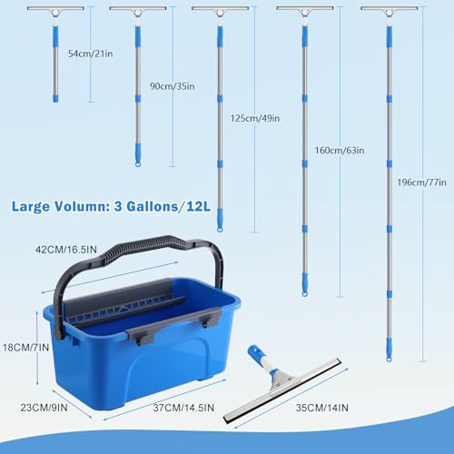 Mitclear Window Cleaning Kit 77'' Long Handle with Bucket for Home Outdoor - style: Window Cleaning Kit with Poles