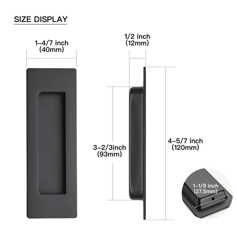 Ravinte 4 Pack Black Sliding Closet Door Handles, Flush Pulls 4.72in Length - color: Black, size: 120mm