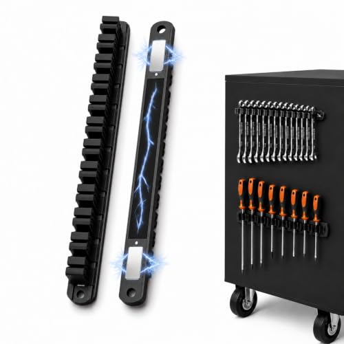 Heavy Duty Magnetic Screwdriver & Wrench Organizer, 12 Slot Tool Holder - color: Black, size: 12-Slot