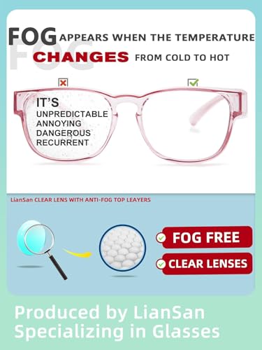 LianSan Safety Glasses Over Eyeglasses for Women - Anti-Fog Goggles Fit Over Eyewear for ANSI Z87.1 Certified - color: Light Pink/Clear