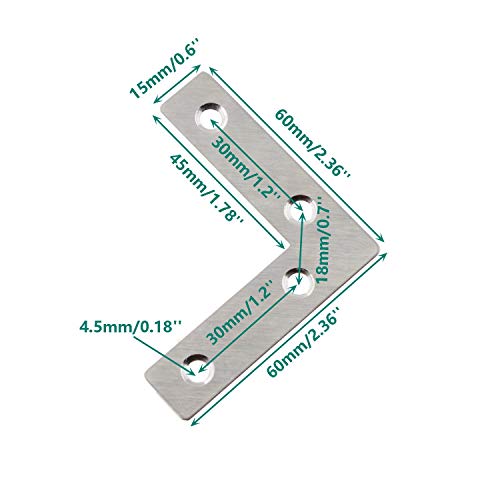 Stainless Steel L Shape Flat Corner Brace Bracket for Wood, Metal Fixing Joining Support Brace for Shelves, Furniture and Cabinet 10Pack(60x60mm) - size: 60 x 60 mm