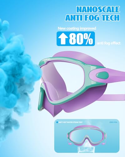 Aegend New Kids 2 Pack Wide View Swim Goggles, Anti-Fog/UV No Leak Goggles with Ear Plugs Kids 3-14 - color: Light Green & Purple