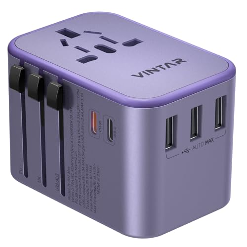 VINTAR Universal Travel Adapter 35.5W, 6-in-1 with 3 USB-A QC & 2 USB-C PD - color: 35.5W Purple