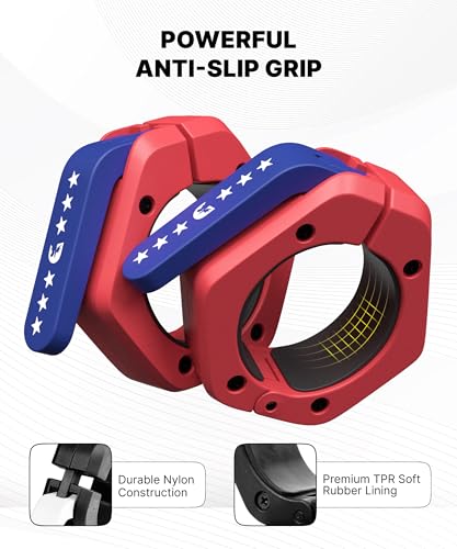 DMoose Fitness Barbell Clips 2 Inch (Pair) - Quick Release Olympic Barbell Clamps & Collars with Anti Slip TPR Grip for Secure Weightlifting and Powerlifting - Weight Clips for Bars at Home or Gym - color: American, style: Non Magnetic