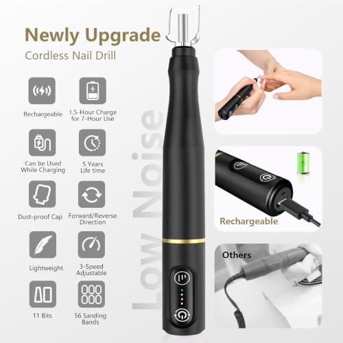TUOBEO Cordless Nail Drill Electric Nail File Kit, Rechargeable Efile Set - color: Black