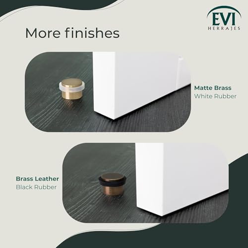 EVI Herrajes | Adhesive Door Stop | Threaded Base | W:1,1in H:0,8in | Matte Finish Brass | Silicone Black Rubber | Simple Fixation | 100% Functional | Mod. I-103/28 - color: Brass - Black Rubber
