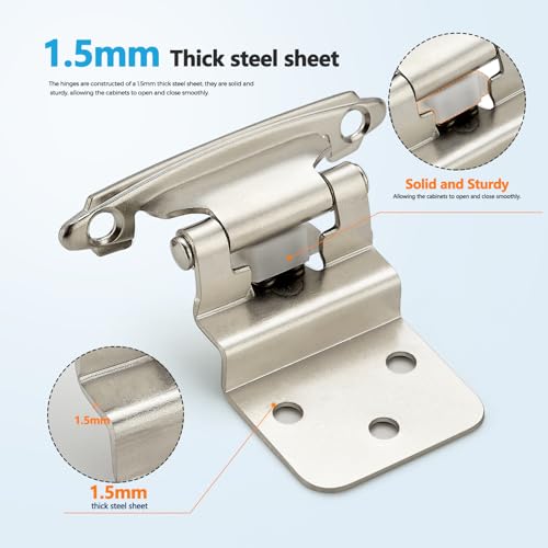 Satin Nickel Cabinet Hinges Self Closing, 3/8 Inch, 20 Pack (10 Pairs) - color: Satin Nickel, size: 3/8 inch Insert