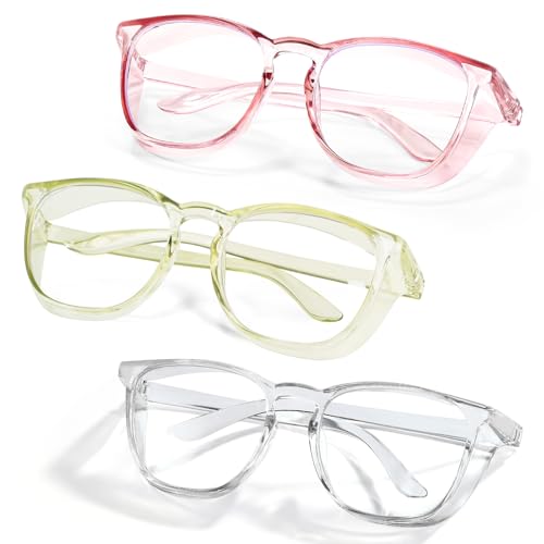 Safety Glasses Goggles for Women Girls Anti Fog Protective Eyewear Glasses - color: Clear+pink+green