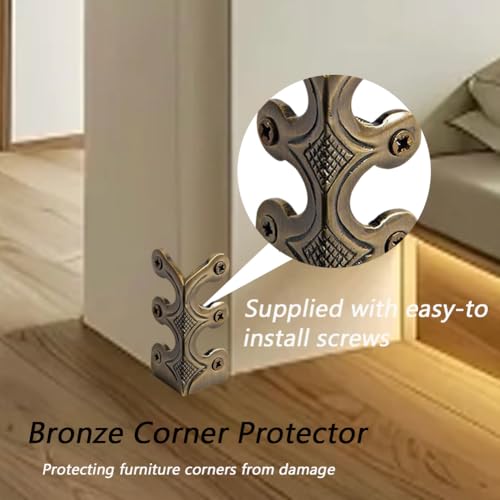 24 pcs Solid Brass Baseboard Corner Protectors, Skirting Board Corner Protectors, Vintage Metal Corner Protector Table Corner Edge Cover Safety Bracket with Screws (Bronze) - color: Bronze