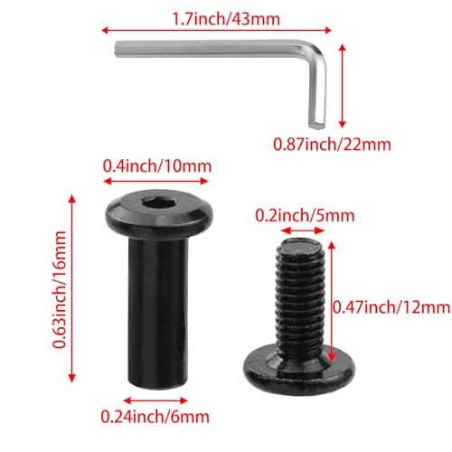 20 Sets M5 x 16mm Black Binding Post Screws,Hex Drive Rivet Socket - size: M5 x 16mm