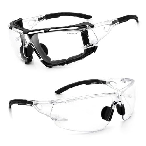 UKNOW Safety Glasses - Anti Fog Wraparound Lenses - Removable Foam Gasket - ANSI Z87.1 Protective Eyewear - Impact Resistant - color: Black