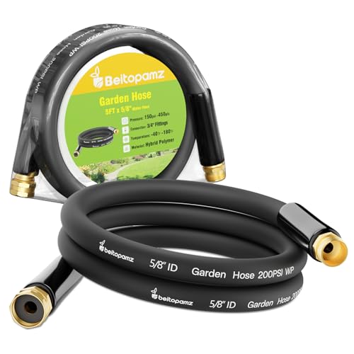 Beitopamz Short Garden Hose 5 ft x 5/8 in Male to Female Heavy Duty Small Water Hose Extender Connector, Lightweight Rubber Hybrid Leader Hose, Leak-Free Connections, 3/4'' Brass Fittings, Black - size: 5ft Male to Female