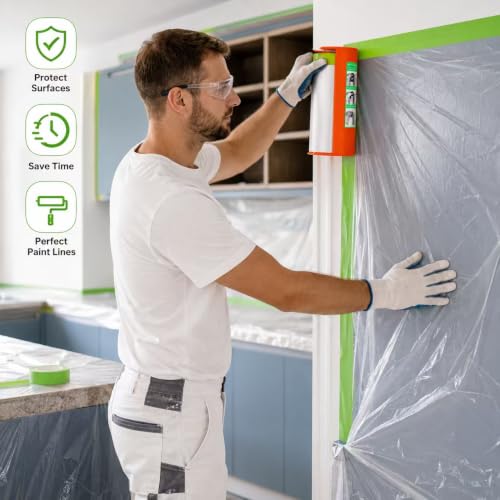 Pre-Taped Masking Film with Dispenser - 22" x 66' Painters Plastic - color: 1 Dispenser 2 Refill 22" x 66'