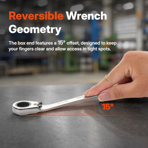 BLACK CANYON 5/8 Inch Ratchet Combination Wrench, 12-Point Box End & Hex Opening, Polished Steel Ratcheting Wrench with SAE & Metric Sizes - size: 5/8 Inch, style: Inch