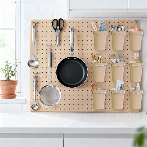 Pegboard Cups With Loops, 9 Pack Khaki Peg Board Pencil Holder Organizer - color: Khaki