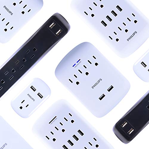 Philips Outlet Extender with 2 USB Ports, 3 Prong Wall Adapter