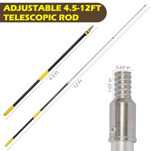 4.5–12 FT Telescoping Extension Pole, Lightweight Aluminum Extendable Pole for Painting, Dusting, Window Cleaning, Sturdy Paint Roller Pole with Foam Grip (Yellow) - size: 12 FT Yellow