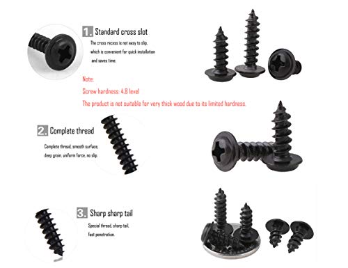 LBY 1000pcs M2.3 M2.6 Truss Head Self-Tapping Screws, Wafer and Pan Washer Screw, 10 Sizes Assortment Kit, Carbon Steel (Blacking)