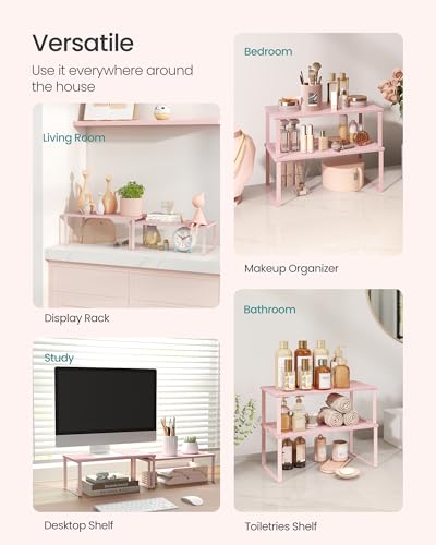 SONGMICS Cabinet Organizer Shelf, Set of 2 Spice Rack, Kitchen Storage - color: Jelly Pink, size: 15.6"w