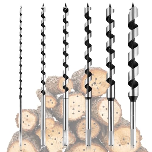 Hex Shank Long Wood Auger Bit 6Pcs, Multi Size Carbon Steel Drill Kit