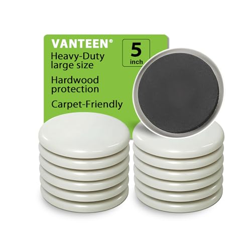 5 Inch Furniture Sliders for Carpet and Hardwood Floors – 12 Pack Heavy Duty Round Moving Pads Reusable Furniture Movers Glides for Sofa, Couch, Table, Chair Legs (Beige, 5")