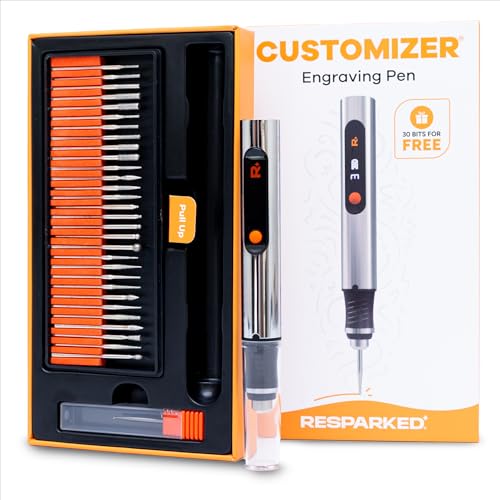 Resparked Customizer Engraving Pen Ultimate Cordless Portable Tool for Artists & DIYers - Engrave 50+ Surfaces - Beginner Friendly - Rechargeable - Free 30 Bits & Mastery Guide