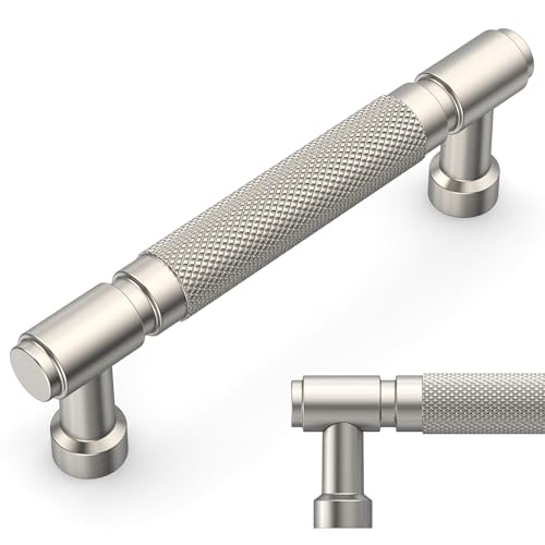 Amerdeco 10 Pack Brushed Satin Nickel knurled Cabinet Pulls 3.75" | Drawer Pulls Cabinet Hardware Kitchen Cabinet Handles for Bathroom ZH0072 - color: Brushed Satin Nickel, size: 3.75" hole center