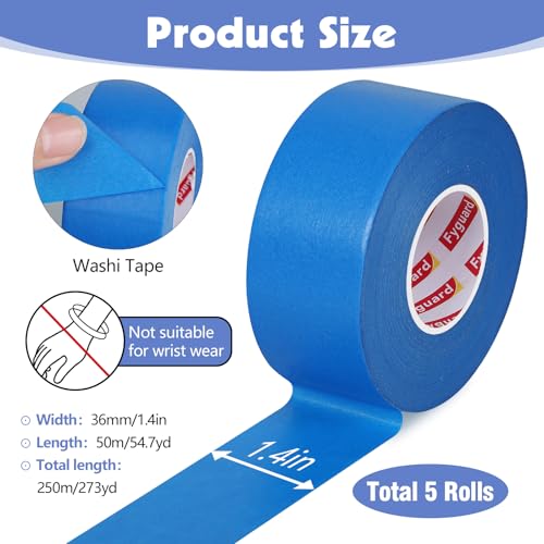 5 Rolls Painters Tape 1.5Inch Wide Blue Painters Tape for Wall Painting - size: 5rolls/1.5in（L)