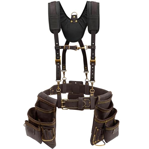 OX Framing Leather Tool Belt + Suspenders - Carpenter Tool Belt - Size XL - color: Framing Belt + Suspenders, size: XL