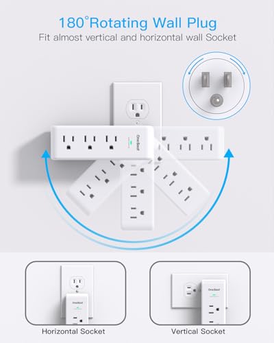 2 Pack Surge Protector Outlet Extender Rotating Plug, 9AC Multi Plug Outlet - color: White, size: 9AC, 2 Pack