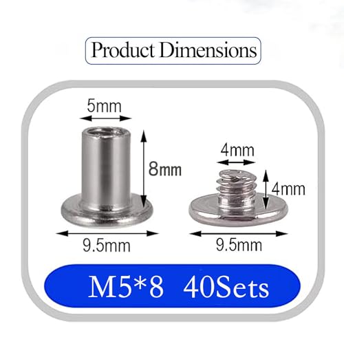 40 Sets M5*8 304 Stainless Steel Chicago Screw Kit Leather Rivets Screw Rivets Chicago Screw Buttons DIY Leather Trim - color: 304 stainless steel, size: M5*8mm