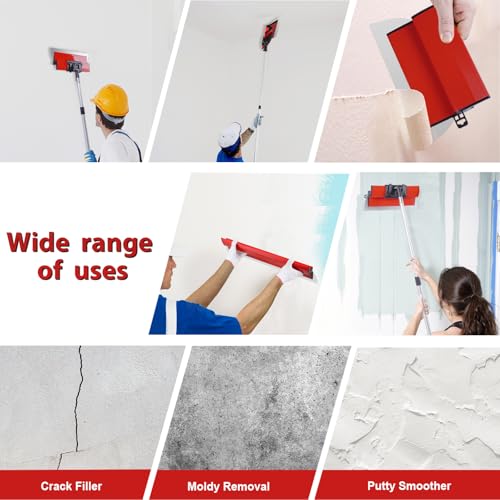 DEKEones Drywall Skimming Blade Set, Stainless Steel 10",16" & 24" Skimming Blades with 28"-62" Extension Handle Pole, Professional Drywall Skimming Tools for Smoothing Wall and Ceiling