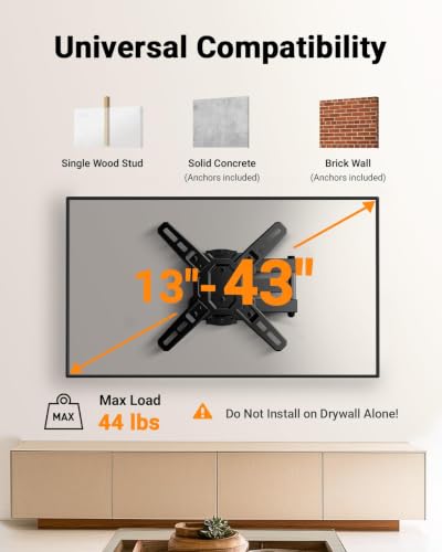 Perlegear Full Motion TV Wall Mount for 13–43 inch TVs up to 44 lbs - size: for 13-43 inch TVs&Monitors
