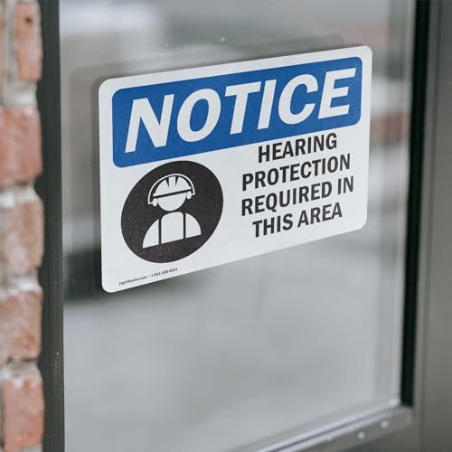(2 Pack) Hearing Protection Required Sign With Symbol OSHA Notice Sign 18 Inch X 12 Inch Vinyl Label Decal Sticker Weather Resistant, UV Protected for Workplace, Business, and Construction Site, Made in the USA - size: 18 Inch X 12 Inch, style: Vinyl Deca