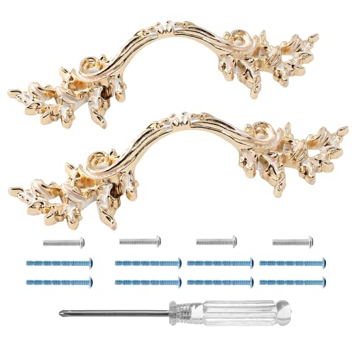 Gold White-Accent Vintage Dresser Pull 2-1/2in 64mm 2 Pack