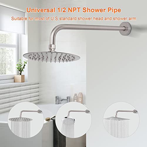Shower Arm with Flange and Teflon Tape, Wall Mounted Shower Pipe 304 Stainless Steel Extension Arm for Fixed Shower Head & Handheld (15 Inch, Brushed Nickel) - color: Brushed Nickel, style: 15 Inch