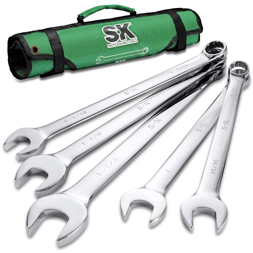SK Long Pattern Combination Wrench Set, SAE 15/16" to 1-1/4", 5-Piece
